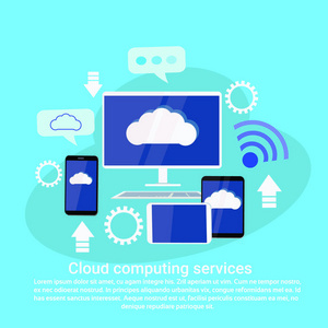 云計算技術服務, 以漸變平面顏色樣式的新潮線的數(shù)據(jù)存儲概念